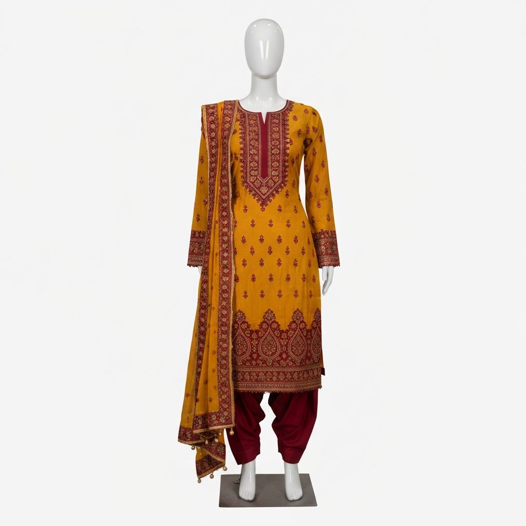 Chandigarh Punjabi Suit - Mustard & Maroon